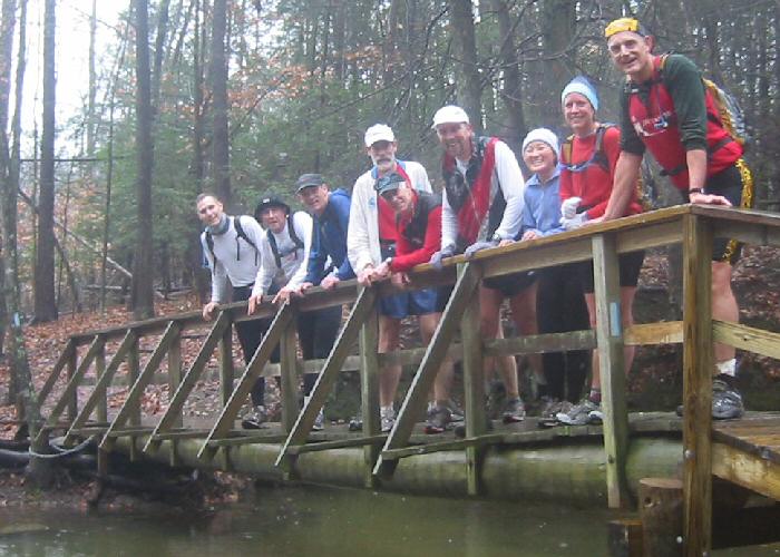 Group on the bridge at the marina