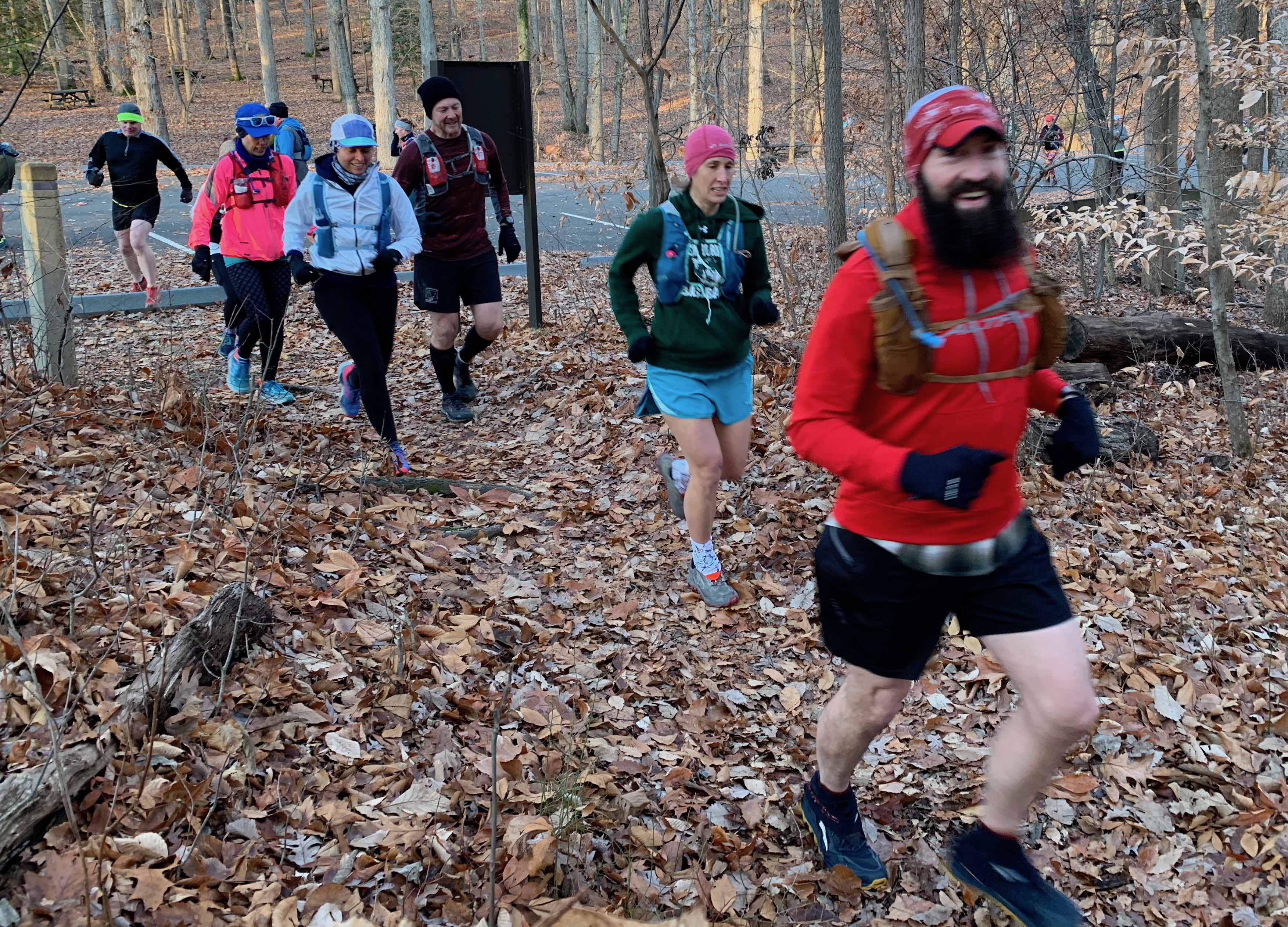 Kurt Stein leads a group on the opening of the prologue loop early in the 2020 Redeye