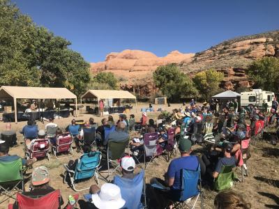 The setting for the pre-race briefing